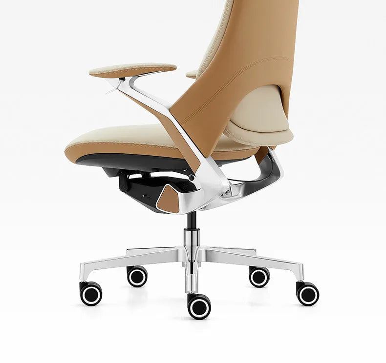 Leather Ergonomic Office Chair Solid — Ivory | KIMLUD