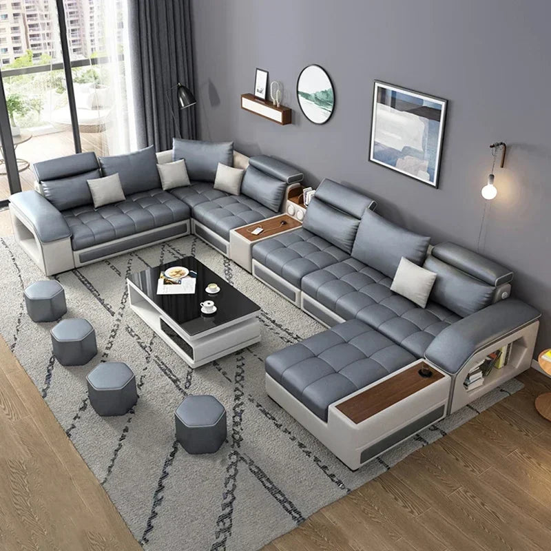A Modern living room sectional sofas couches fabric sofa couch bed set U shape 7 seater living room Furniture designs factory
