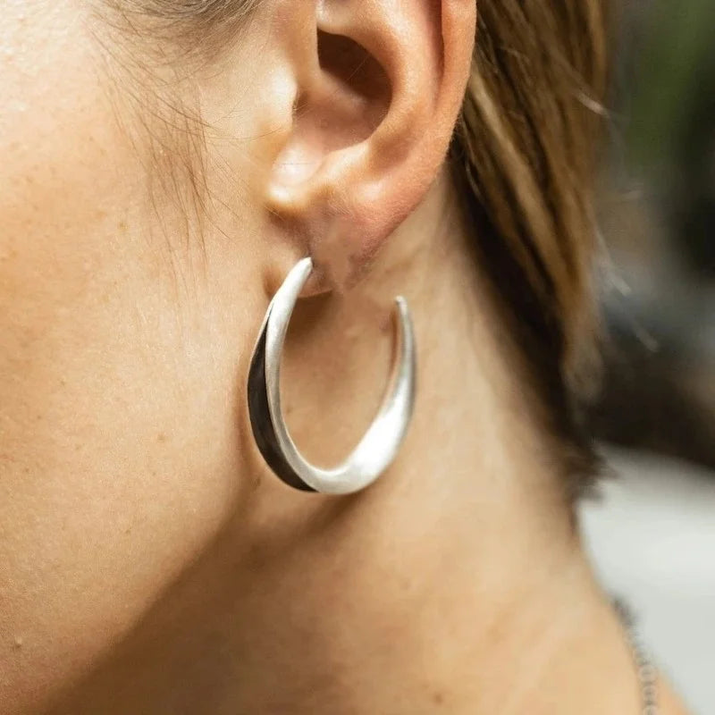 Fashion Concise Design Silvery Plated Hoop Earrings for Women's Vintage Party Vacation Jewelry Accessories Perfect Crafts Gifts