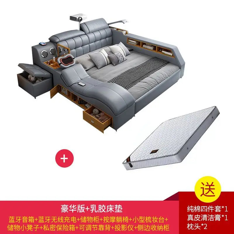 Intelligent massage tatami leather bed modern simple master bedroom storage double bed size apartment wedding bed