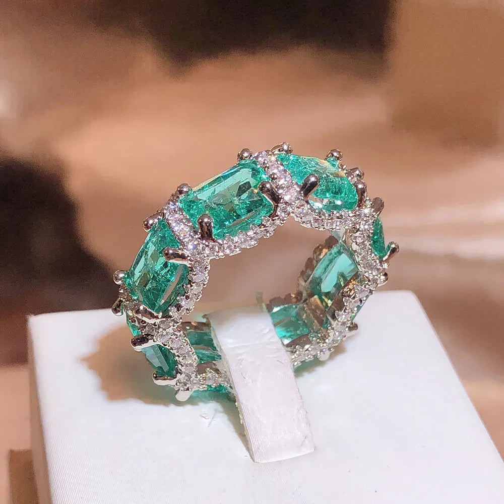 Sterling Silver Ring Paraiba Zircon Inlaid Aquamarine — Aquamarine | KIMLUD
