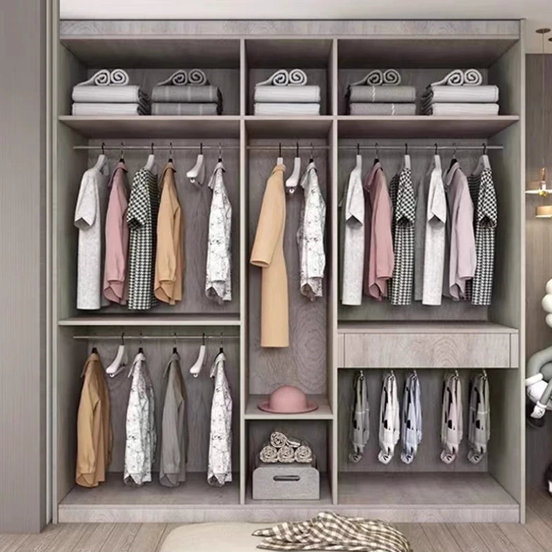 Glass Door Modern Wardrobe With Ample Storage And Brass Hardware — Pale Gray | KIMLUD