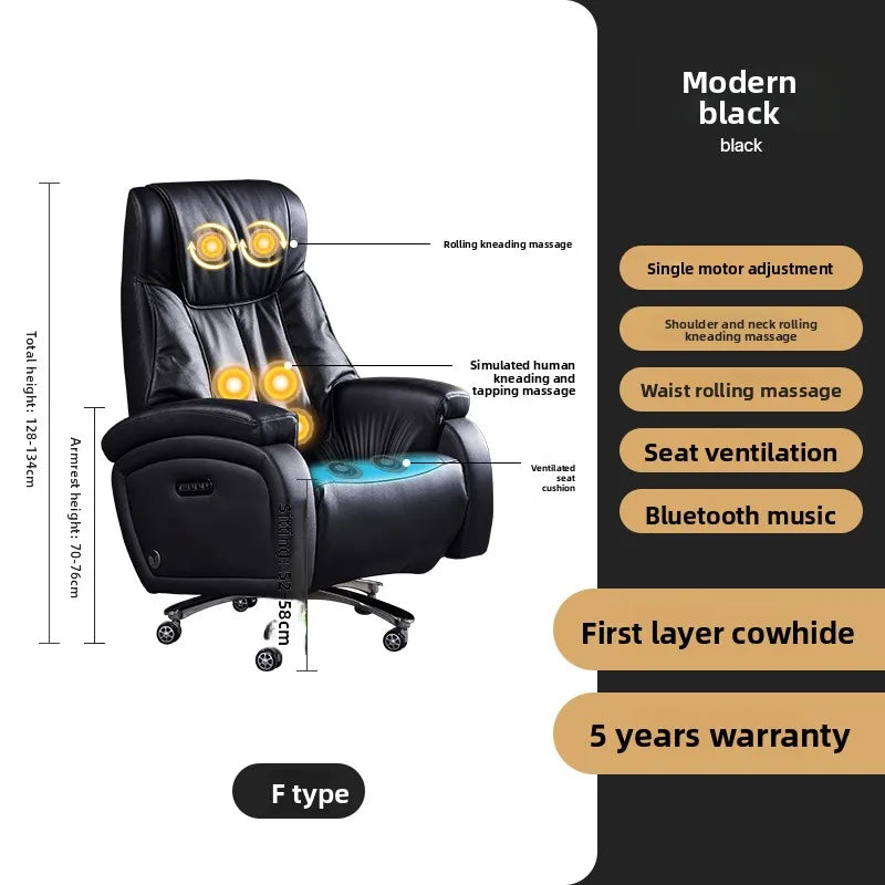 Genuine Leather Executive Office Chair Massage — Cream | KIMLUD
