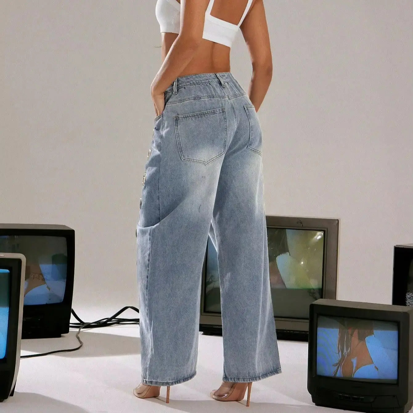 Hollow Out Rings Openwork Design — Washed Denim | KIMLUD
