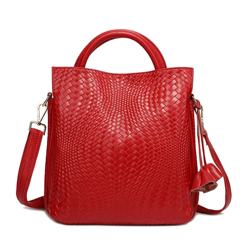 KIMLUD, Fashionable and luxurious woven pattern casual versatile black woven pattern daily commuting cowhide women's handbag, KIMLUD Womens Clothes