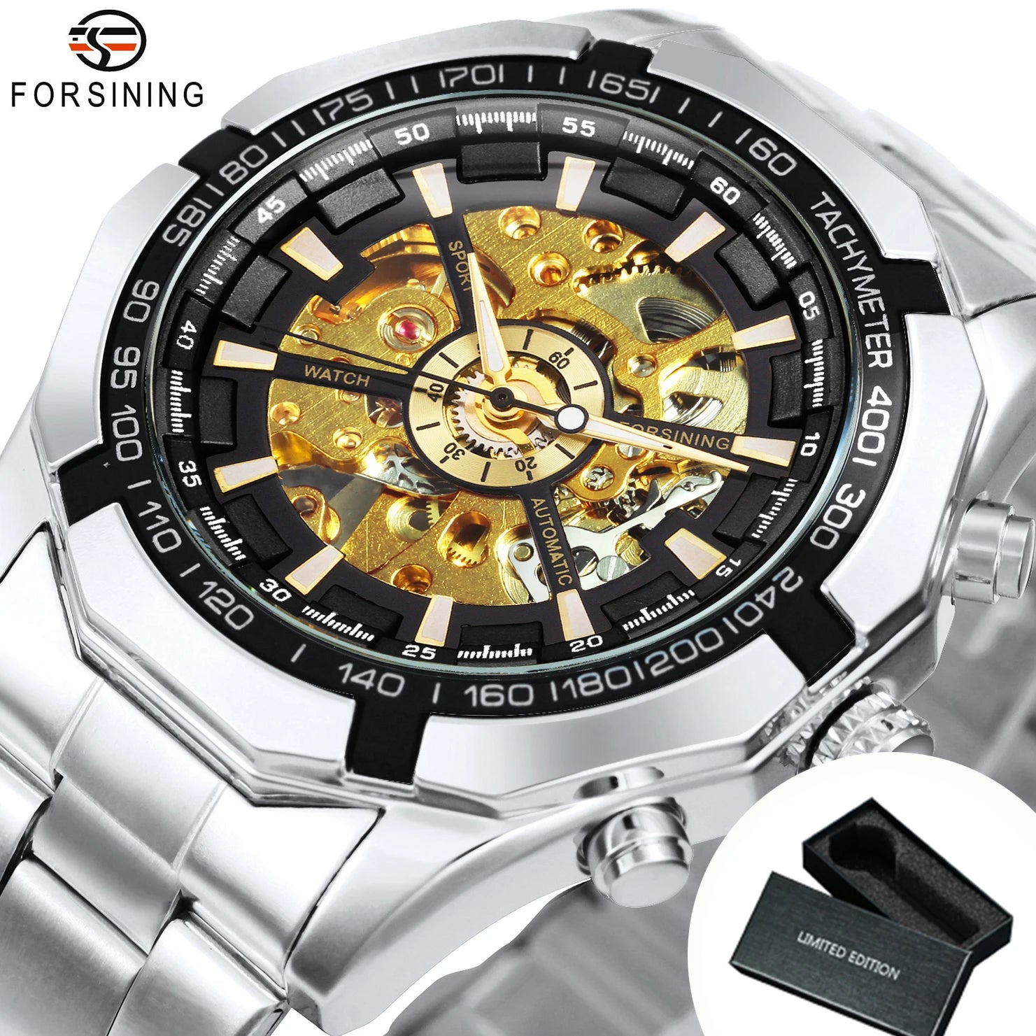Stainless Steel Skeleton Watch Luminous Hands — Black | KIMLUD