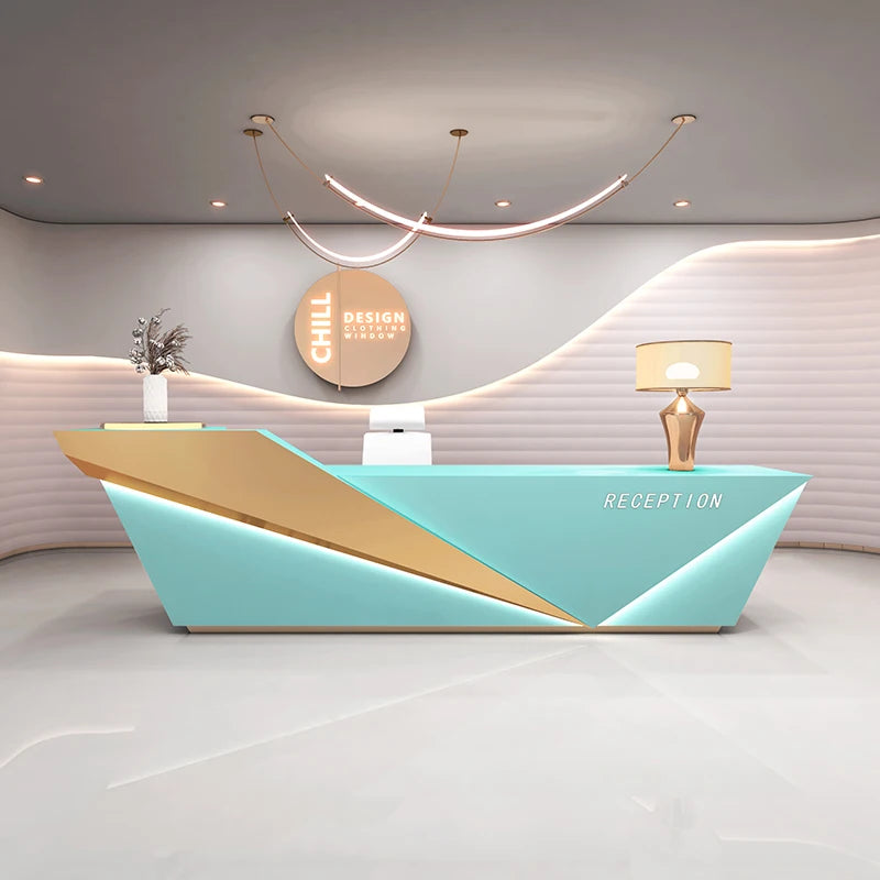 Sculpted Marble Reception Desk With Integrated Storage — Charcoal | KIMLUD