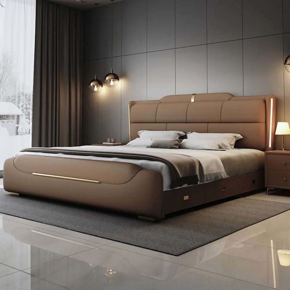 Cowhide-Layered Upholstery Storage Bed With Three Drawers — Charcoal | KIMLUD