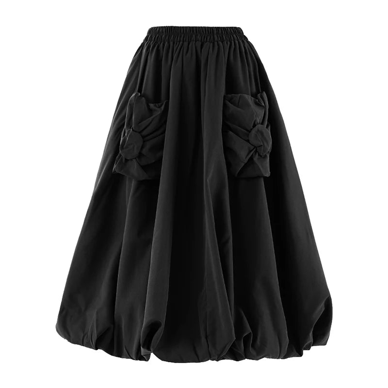 Skirt – High Elastic Waist – A-Line Silhouette – Khaki | KIMLUD