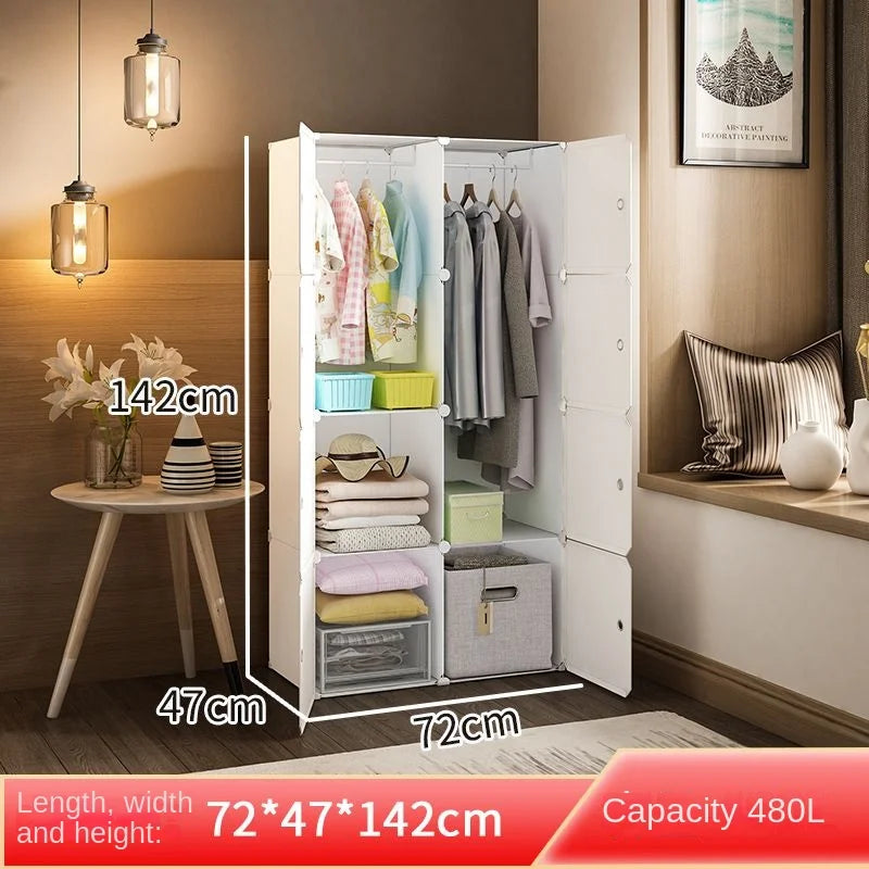 Plastic Wardrobe Collapsible with Large Space — White | KIMLUD
