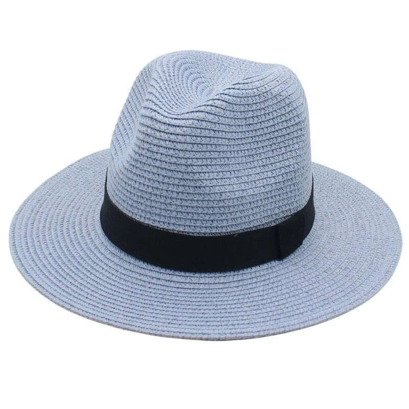 KIMLUD, Spring and Summer Hot Selling Panama Straw Hat Square Black Ribbon Korean Style Hat for Men and Women Jazz Hat Panamahat, KIMLUD Womens Clothes