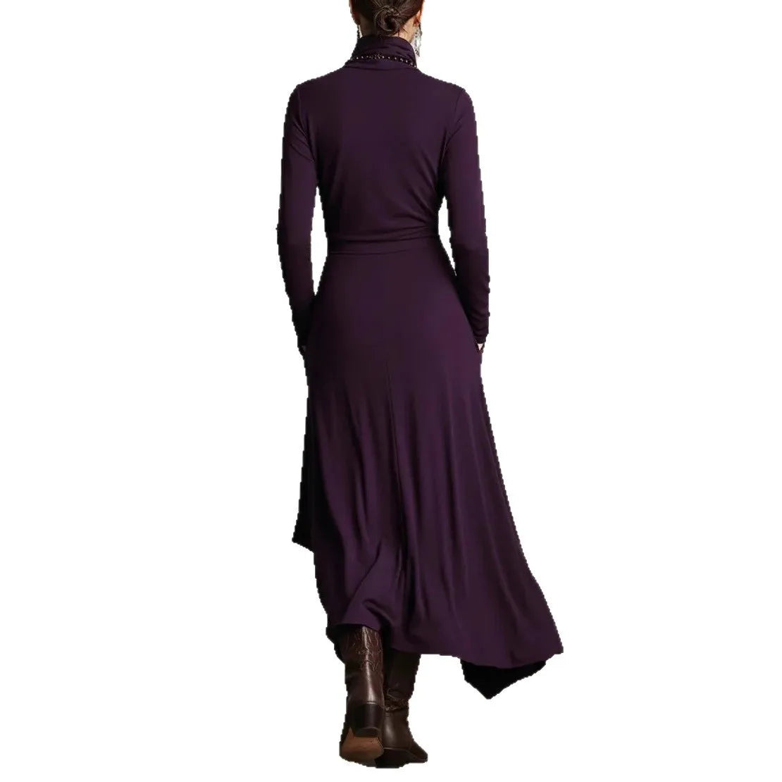 Dresses Cross Turtleneck A-Line Slim Fit — Solid Color | KIMLUD
