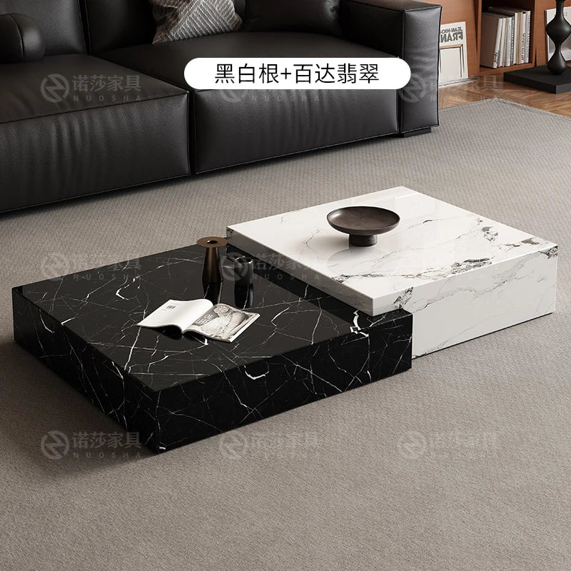 Rock Slab Coffee Table Minimalist Italian — Black-and-White Marble | KIMLUD