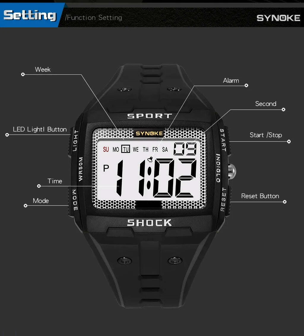 KIMLUD, Digital Wristwatch Men's Sports Electronic Watch Waterproof Luminous Large Screen Watch Fashion Casual Students Wristwatch, KIMLUD Womens Clothes