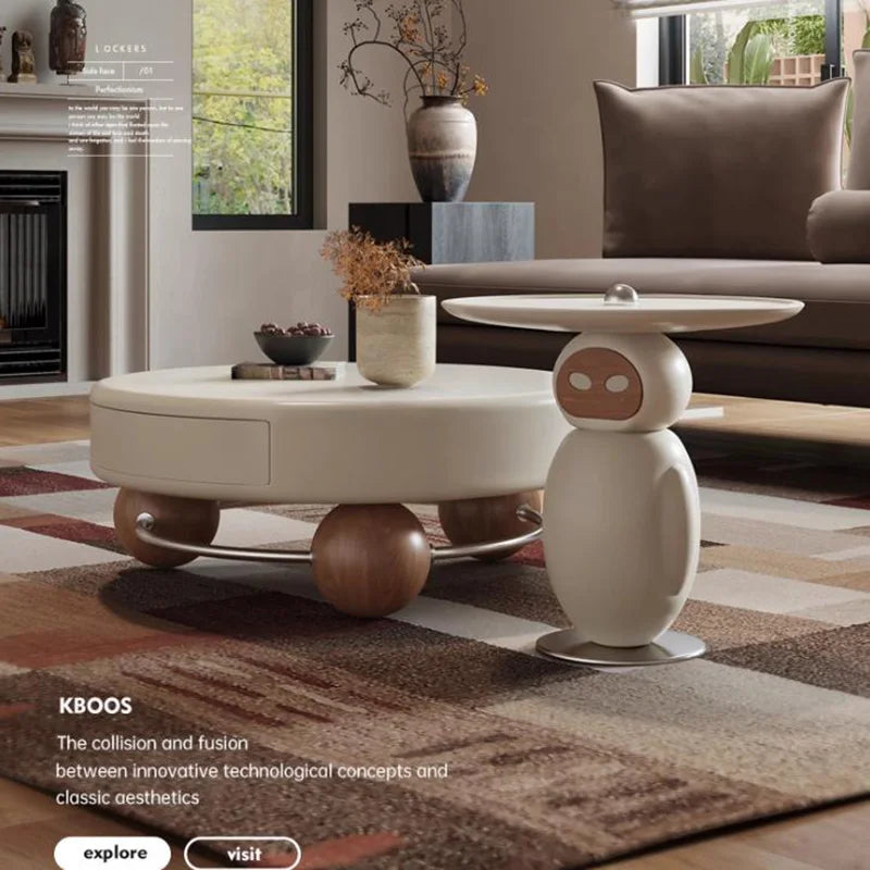 Wood Modern Round Coffee Table With Storage — Ivory | KIMLUD