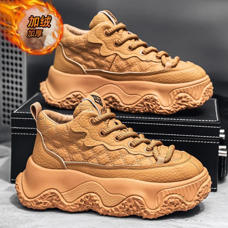 Chunky Sneaker Men Designer Winter Plush Warm Punk Board Shoes Fashion Casual Leather Height Increased Flat Platform Sport Shoes