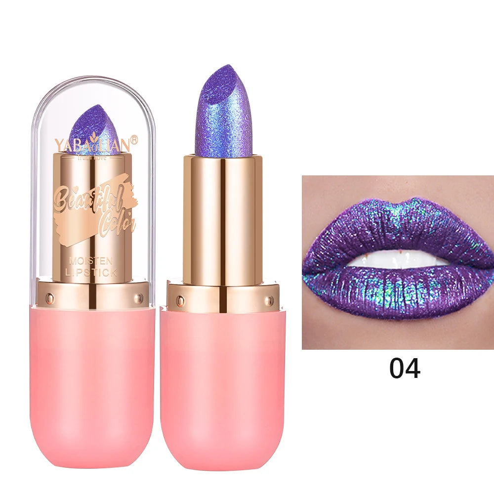 Color Changing Matte Lipstick With Glitter Diamond Finish — Metallic Violet | KIMLUD