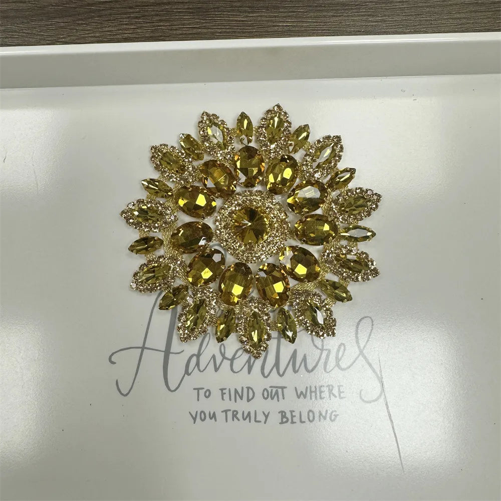 Crystal Rhinestone Appliques Round Cut Wedding Dress Embellishments — Clear | KIMLUD
