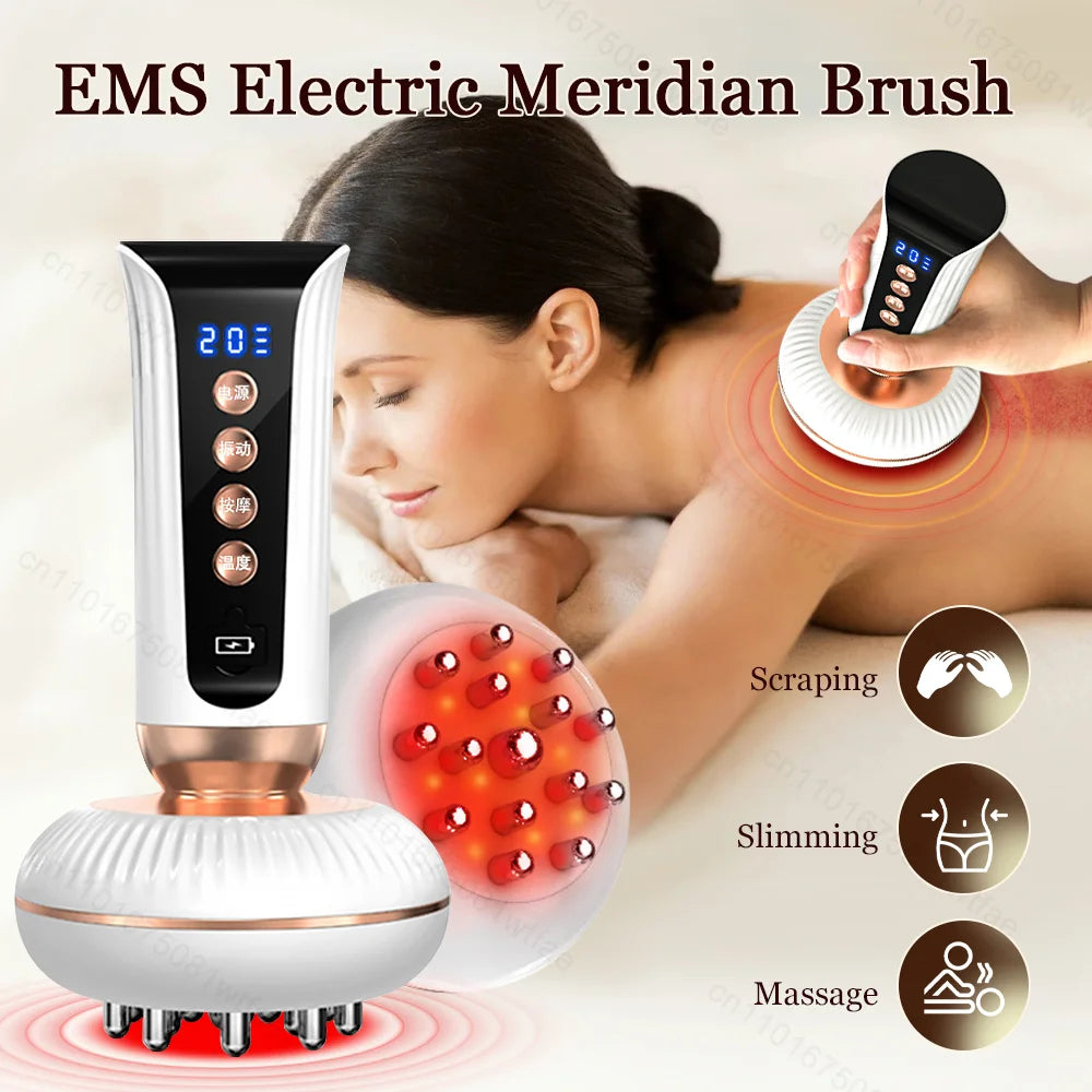 Ems Multifunctional Massage Brush Red Light Heating Waist Back Lymphatic Drainage Massager Meridian Brush Fat Rreducer Scraping