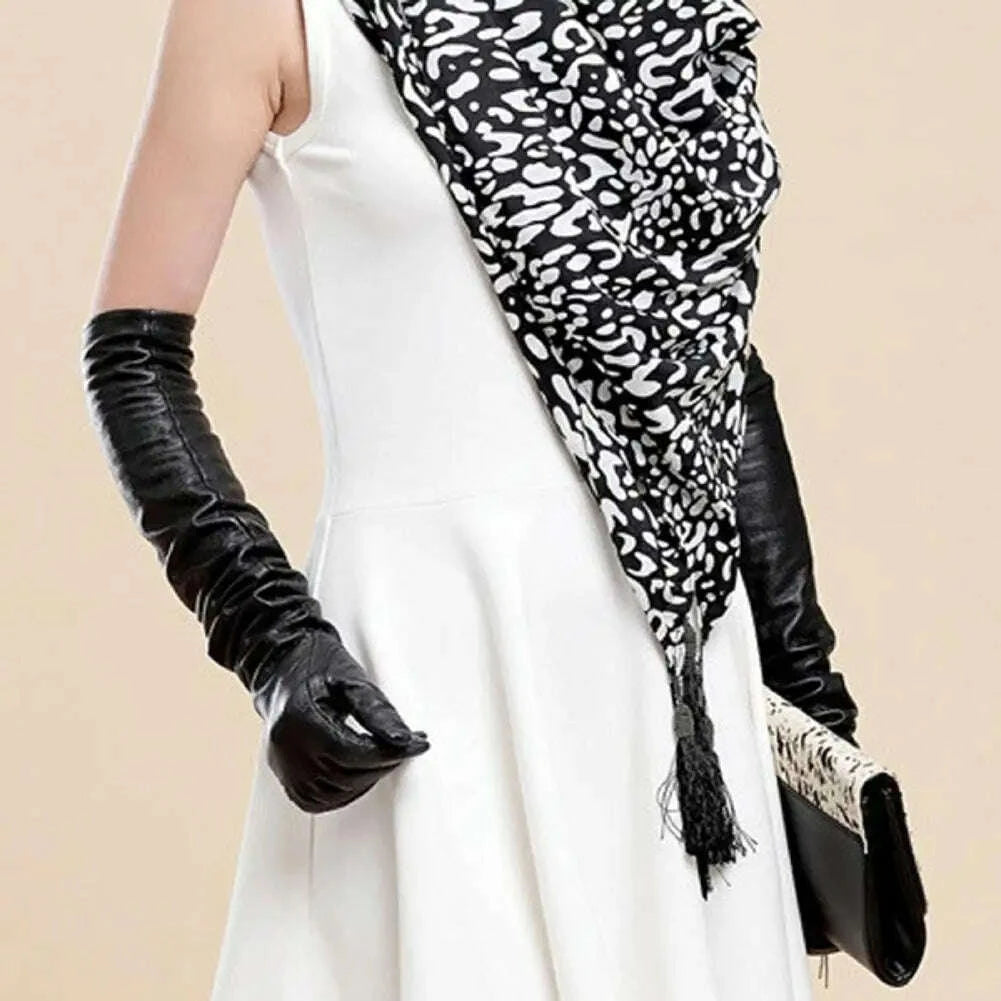 KIMLUD, Full Finger Gloves Windproof Dress Gloves Faux Leather Long Arm Gloves Costume Gloves For Dating Gifts, KIMLUD Womens Clothes