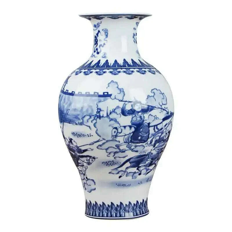 KIMLUD, Classic Chinese Blue and White Ceramic Vase Antique Tabletop Porcelain Flower Vase For Hotel Dining Room Decoration, KIMLUD Womens Clothes