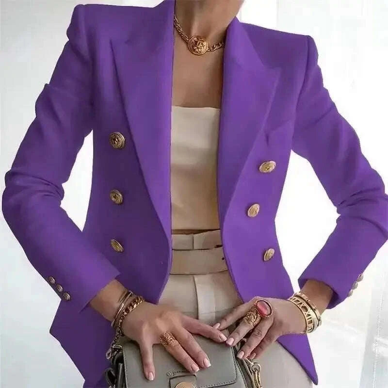 KIMLUD, Women's Small Blazer Jacket 2025 Spring Autumn Casual Office Elegant Ladies Suit Coat High-end Double-breasted Lady Outerwear, KIMLUD Womens Clothes
