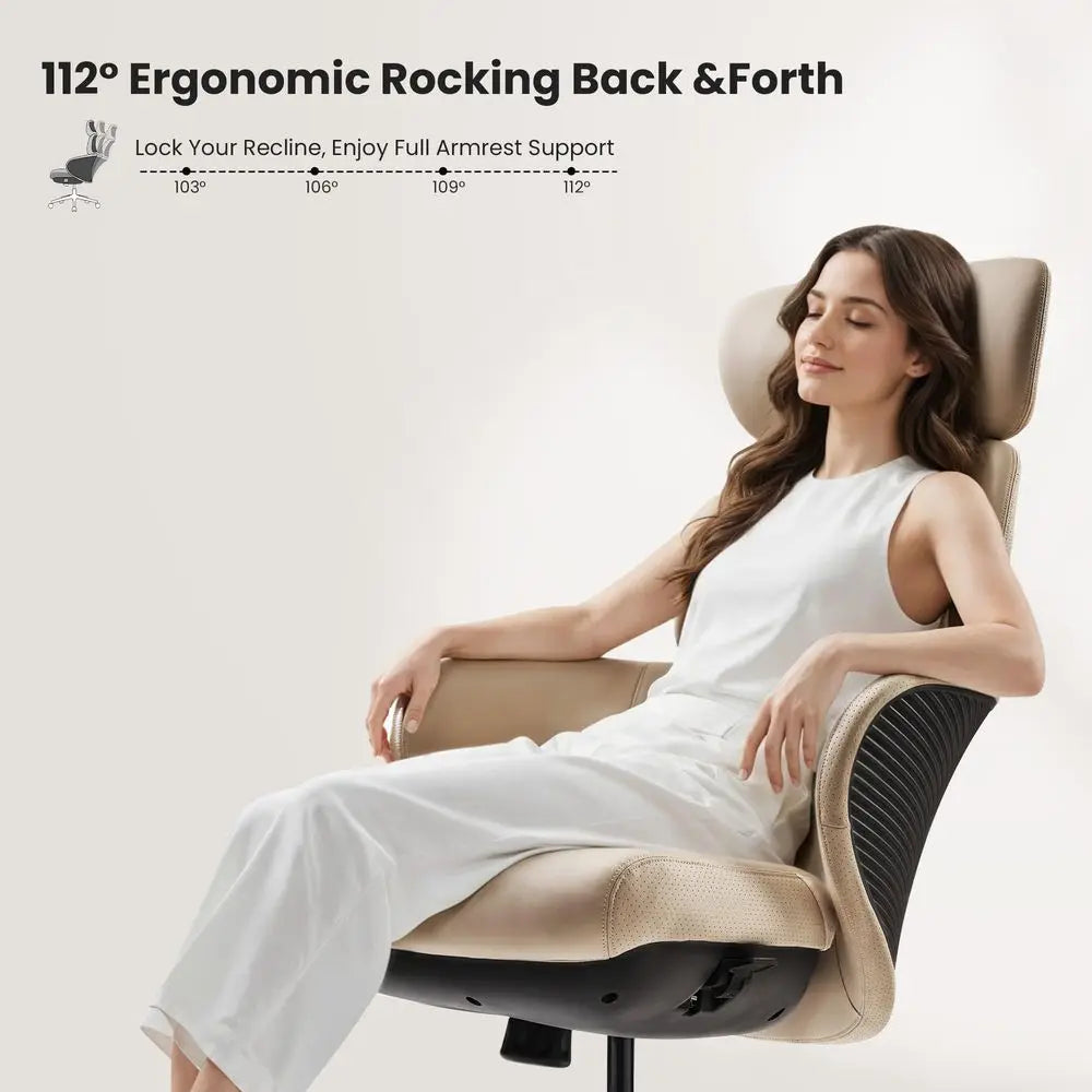 Leather Desk Chair With Wheels And Headrest — Black | KIMLUD