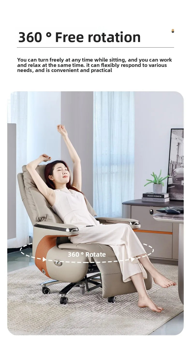 Genuine Leather Executive Office Chair Massage — Cream | KIMLUD