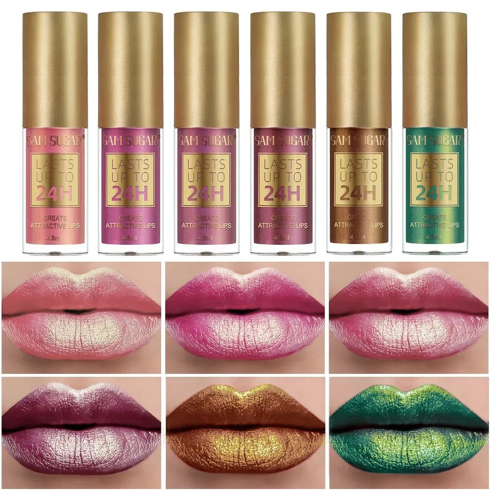 1PC Green Glitter Lip Glaze Waterproof Long Lasting Lip Gloss Bold & Intense Metallic Liquid Lipstick Pearlescent Tint Makeup