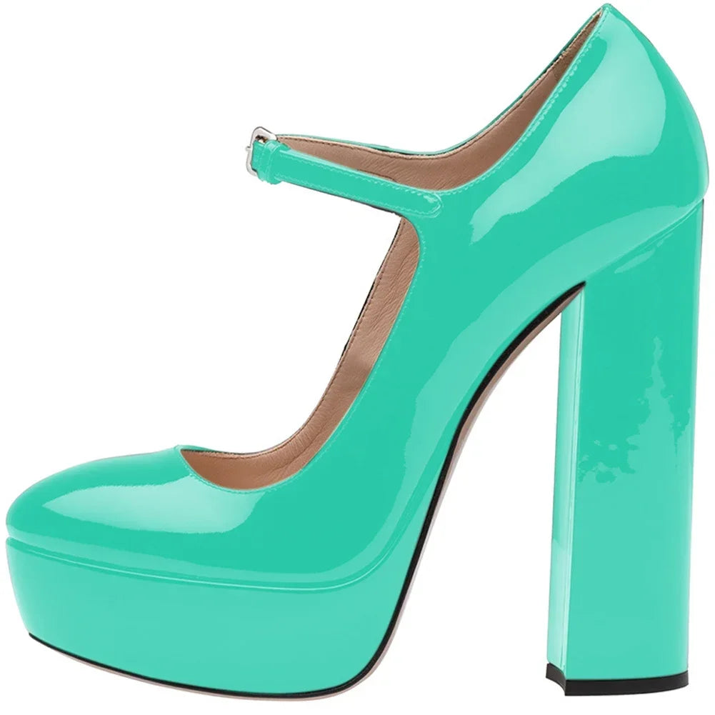 Pumps – Platform Buckle Strap – Square Heel – Plus Size | KIMLUD