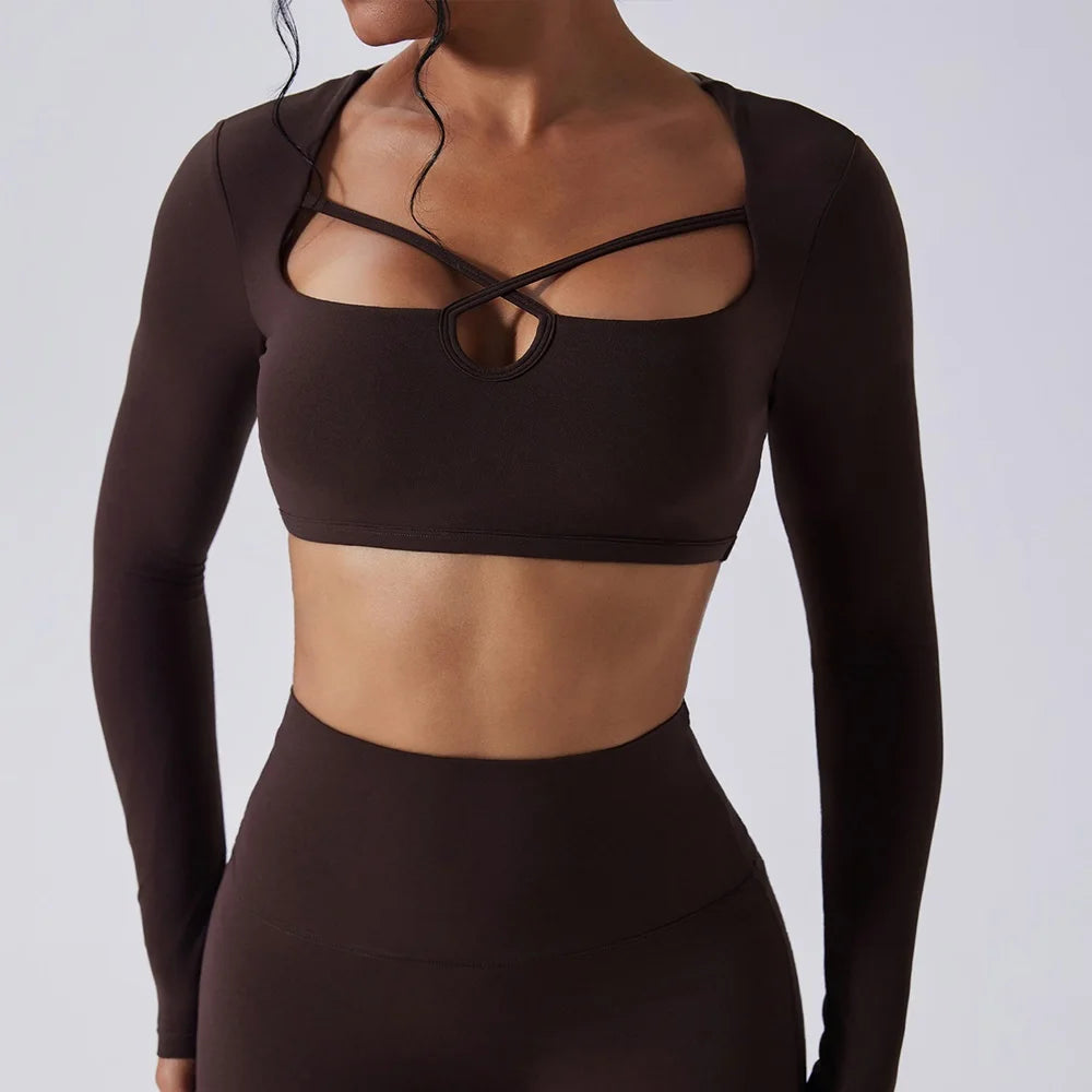 Nylon Elastane Long Sleeve Yoga Top Skin-Hugging — Blue | KIMLUD
