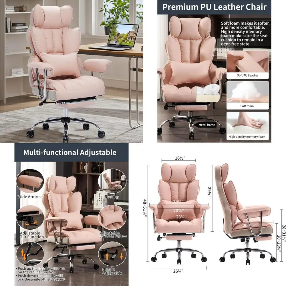 "durable heavy-duty office chair for 400lbs capacity with footrest, ideal for home office desks, available in pink for big and t