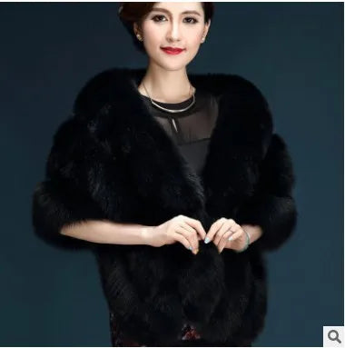Faux Fur Fox Women Coats Shawl Cloak Coat Thick Open Stitch Elegant Maxi Warm Wedding Work Thick Outerwear Autumn Winter