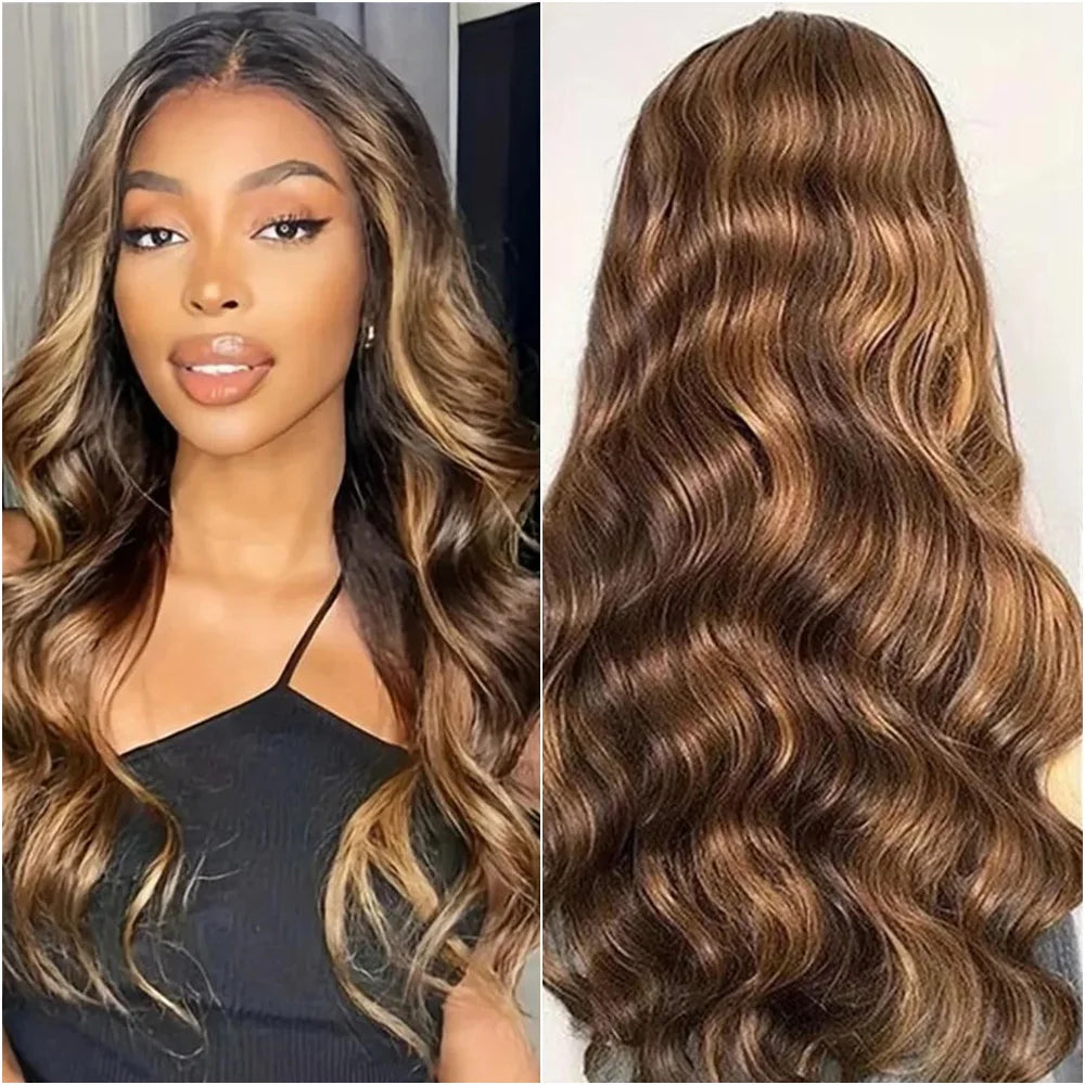 30 40 Inches Body Wave P4/27 Highlight Human Hair Wig 13x4 13x6 HD Lace Frontal Honey Blonde Colored Wigs For Women PrePlucked