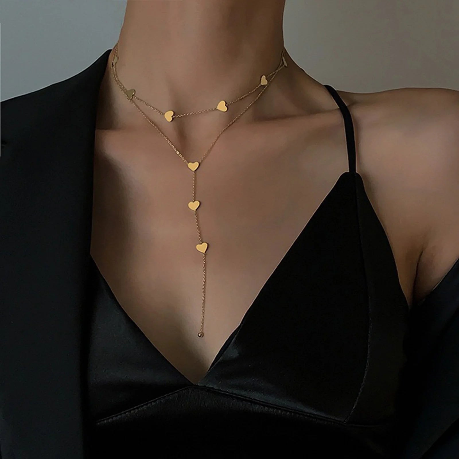 Vnox Heart Butterfly Charm Necklaces for Women, Simple Sweater Chain Collar, Y Necklaces Love Gift for Her