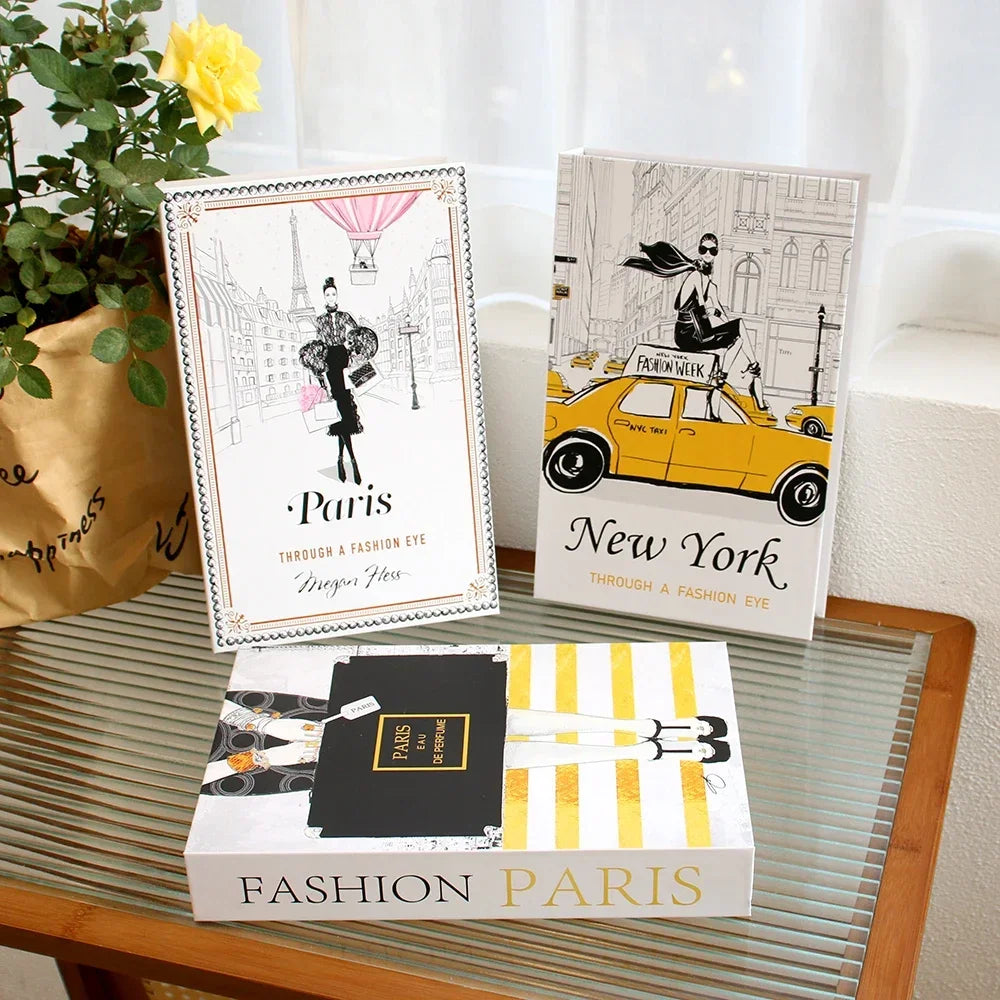 Foldable Faux Books Three-Piece Set for Couture Coffee Table Decor — Black | KIMLUD