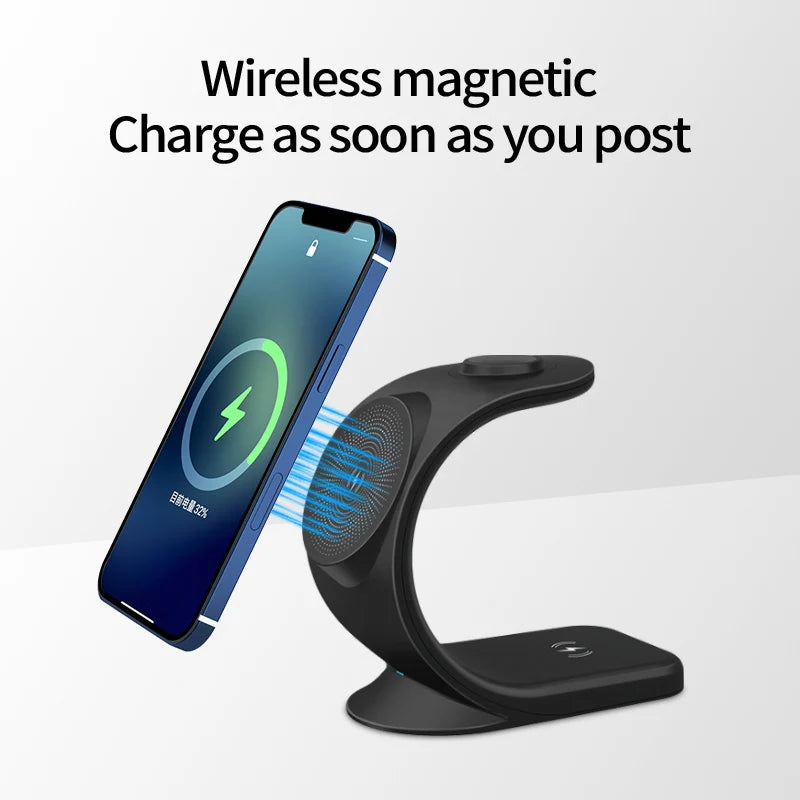 KIMLUD, 2024 3 in 1 Magnetic Wireless Charger for Smart Phone 5-15W Wireless Charging Station for Watch/Earphones Phone Holder/Bracket, KIMLUD Womens Clothes