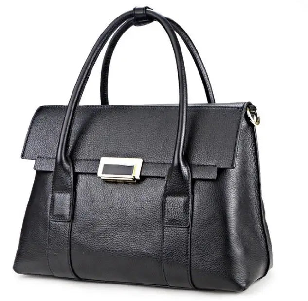 Genuine Leather Briefcase Large-Capacity — Black | KIMLUD