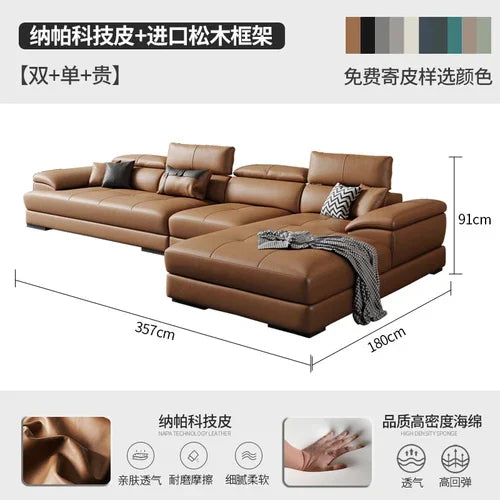 Genuine Leather Sectional Sofa Modular Corner — Camel Tan | KIMLUD