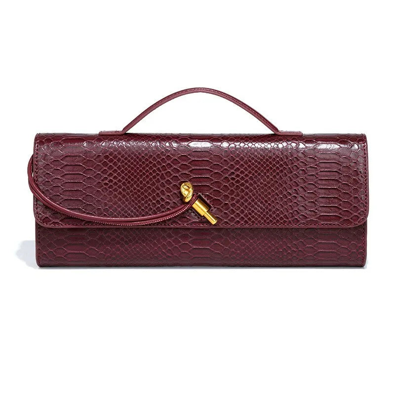 Snakeskin Embossed PU Leather Crossbody Bag Top Handle Evening Clutch — Black | KIMLUD
