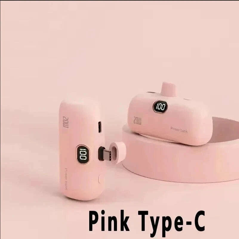 KIMLUD, Mini Power Bank 2000/5000mAh Built Cable Portable Mobile Charger Fast Charger Spare Battery Capsule Power bank For iPhone Type-C, KIMLUD Womens Clothes