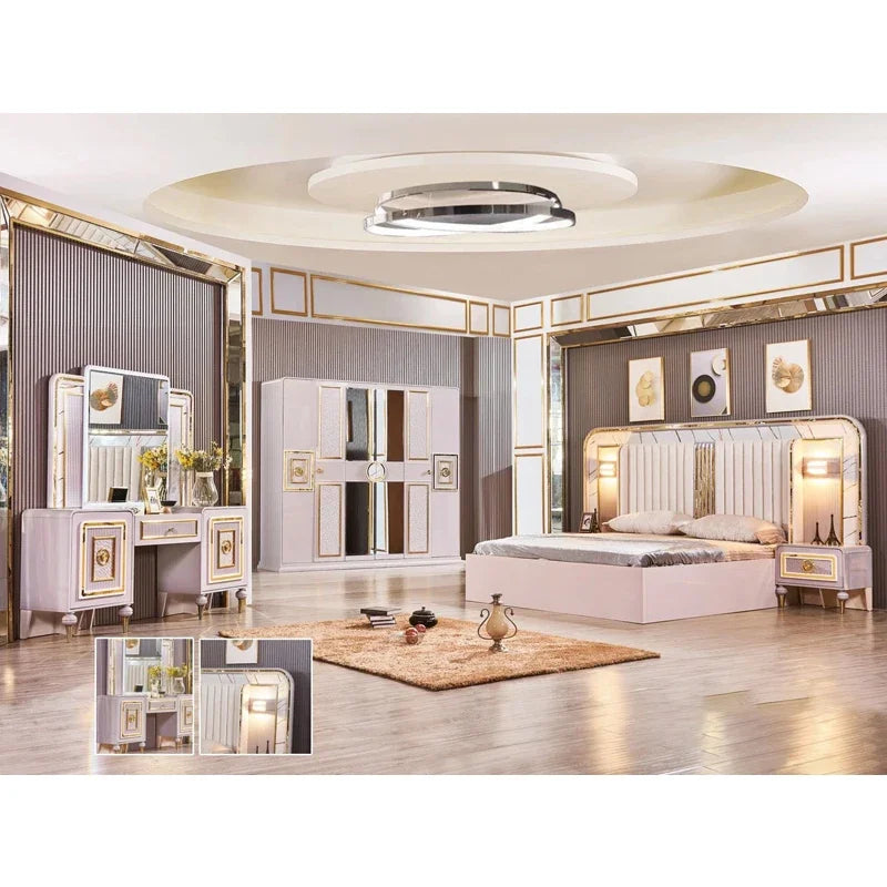 A Luxury Wooden Dressing Table With Mirror and Drawers Sets Furniture Modern Vanity Desk Makeup Dresser for Bedroom