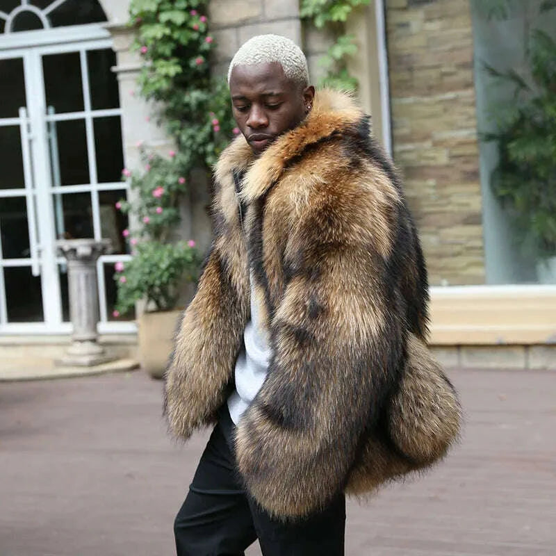 KIMLUD, JANEFUR Men's Winter Raccoon Coat Thick Collar Warm Coat Real Raccoon Fur Coat Luxury Fashion, KIMLUD Womens Clothes