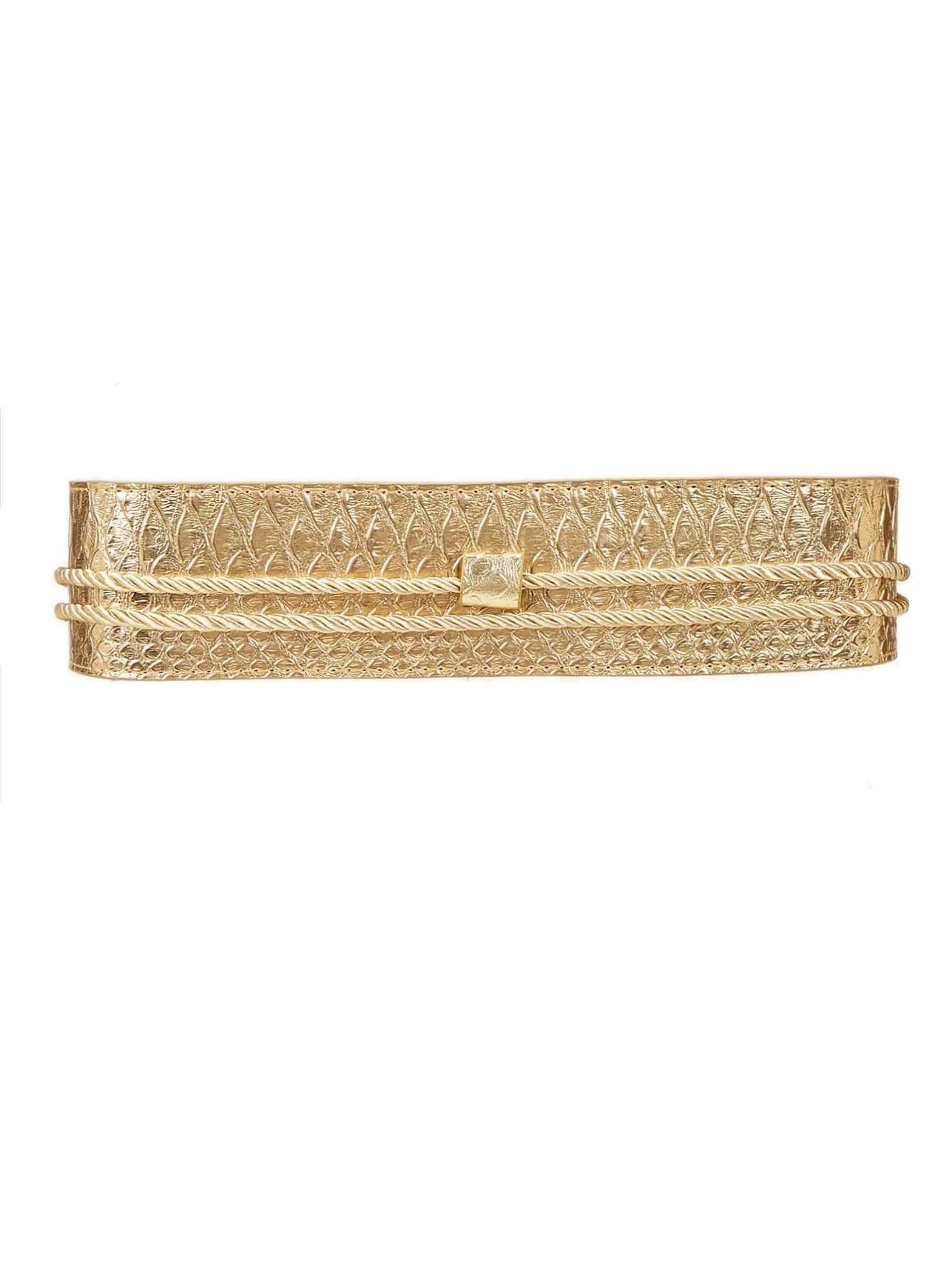 Tassel Decor Wide Belt Polyester PU — Gold | KIMLUD