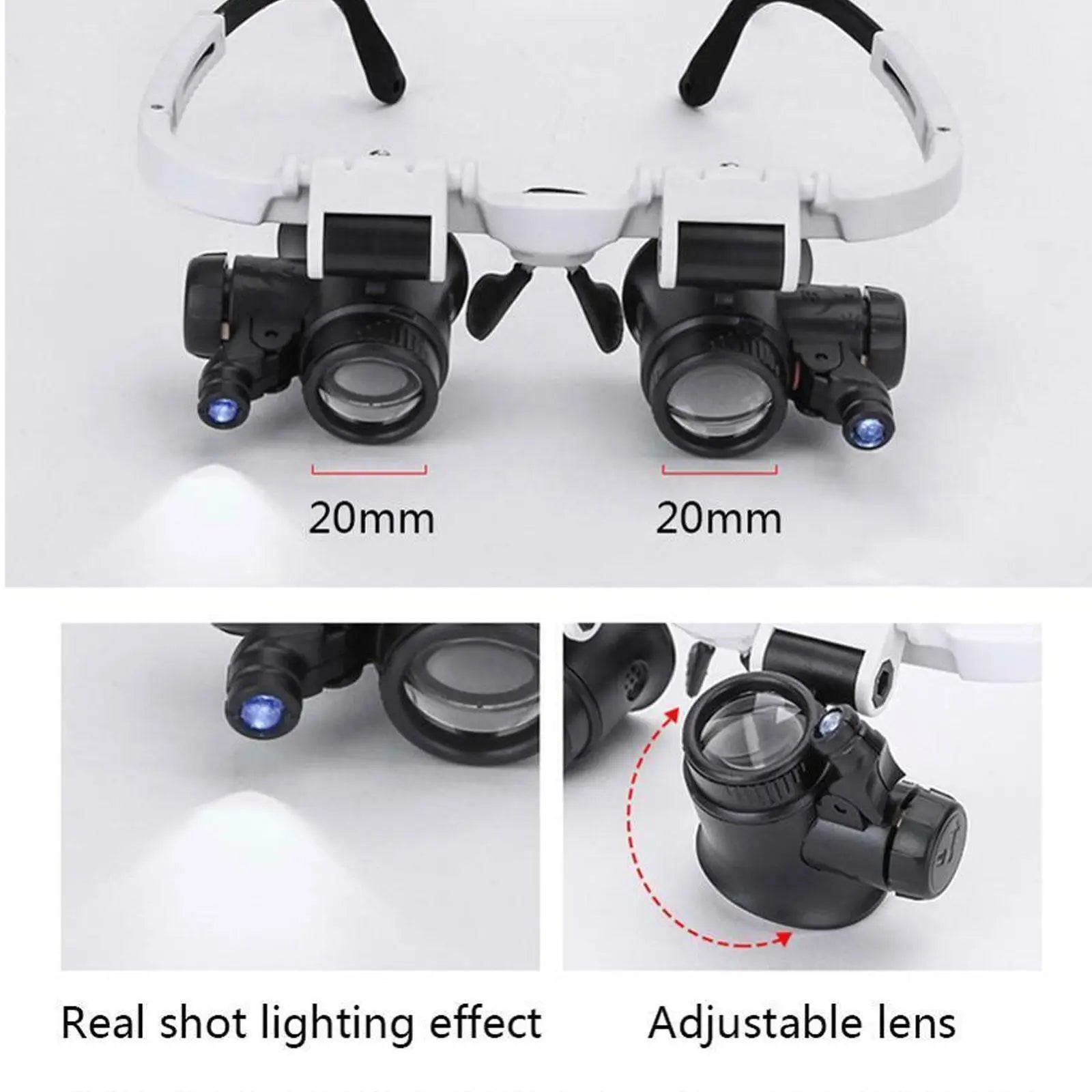 LED Head-Mounted Magnifier Loupe With Dual LED — White | KIMLUD