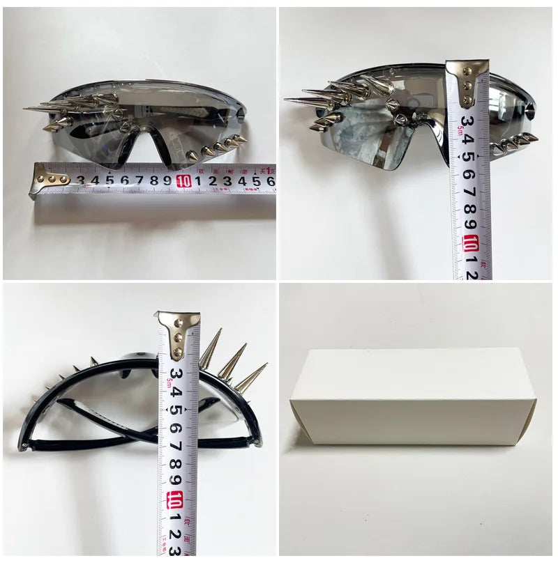 Rivet-Decor Resin Shield Sunglasses — Silver | KIMLUD