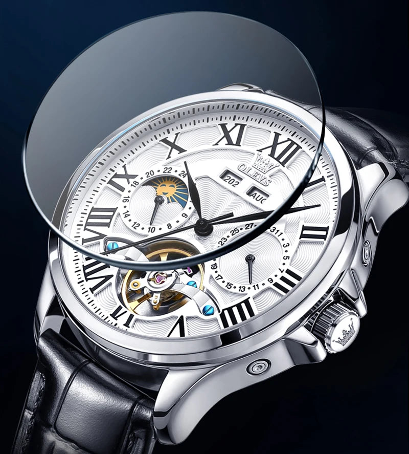 Stainless Steel Watch Moon Phase Automatic — Silver | KIMLUD