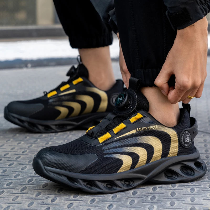 Rotary Buckle Work Sneakers Protective Shoes Lightweight Safety Shoes Puncture-Proof Anti-smash Steel Toe Shoes Work Boots Men