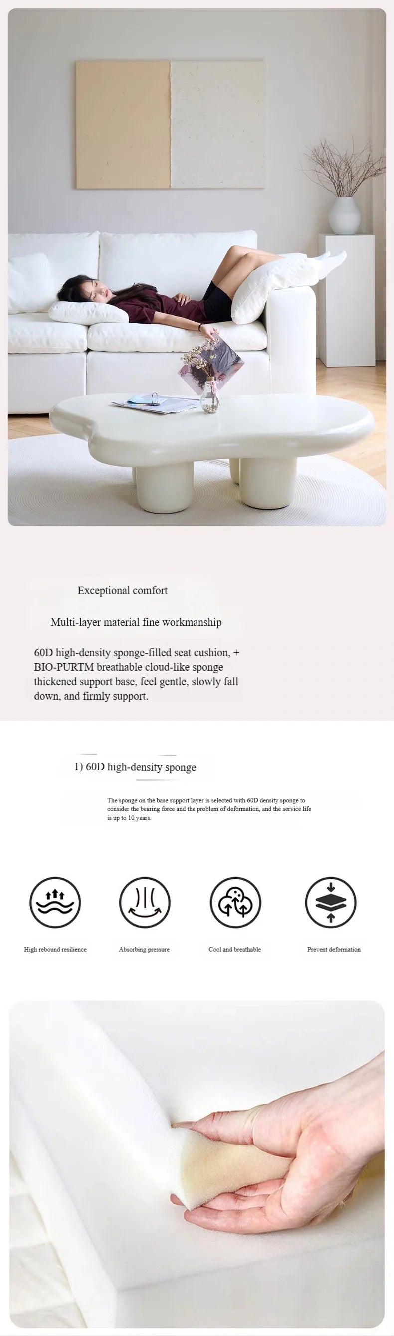 Velvet L-Shaped Sofa With Two-Three Seater Config — Ivory | KIMLUD