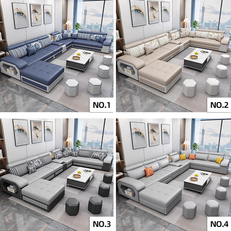U-Shaped Fabric Sofa Set 7-Seater With Built-In Speakers — Cobalt Blue | KIMLUD